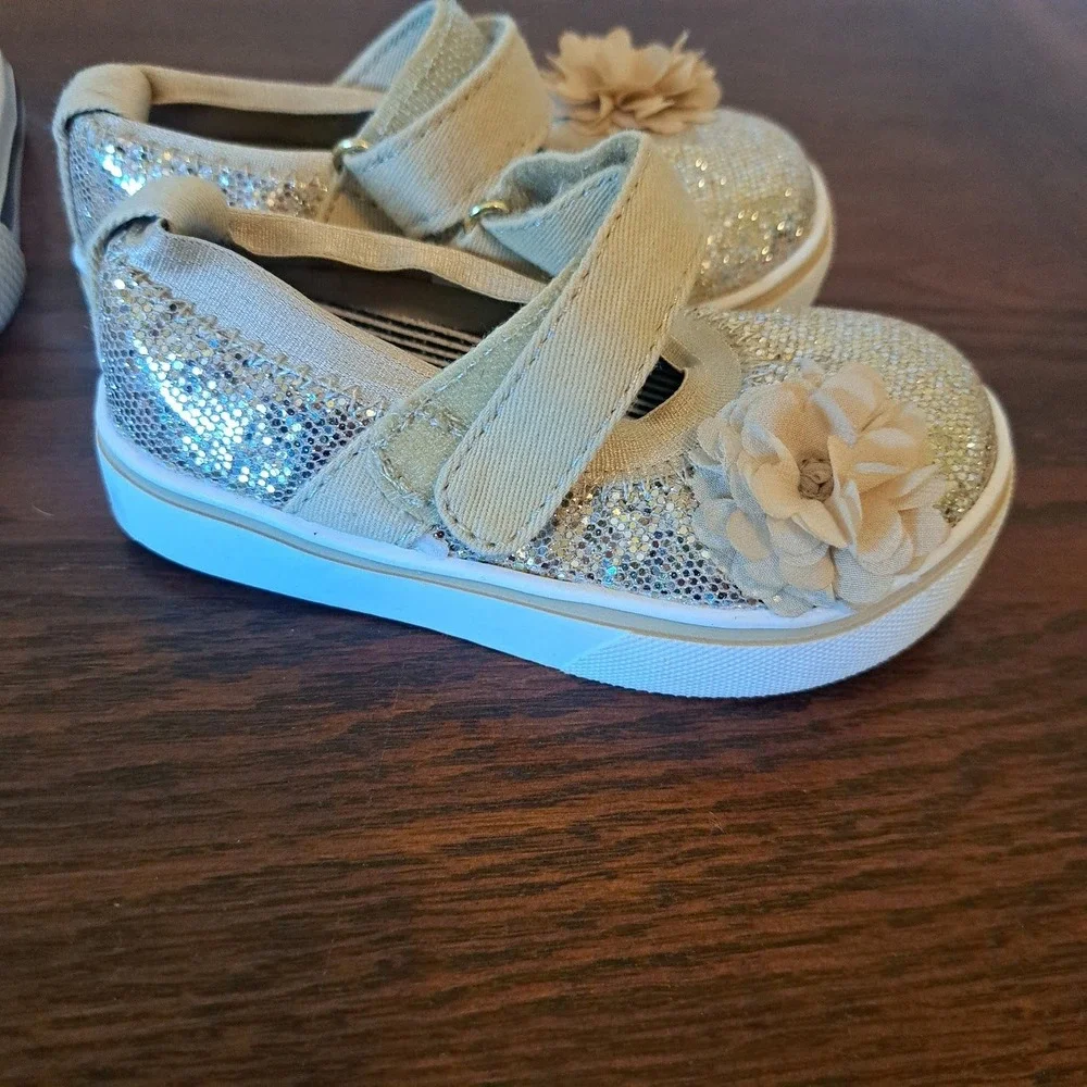Wonder Nation Gold Glitter Mary Janes and Kidgets Floral High Top Sneakers Sz 5